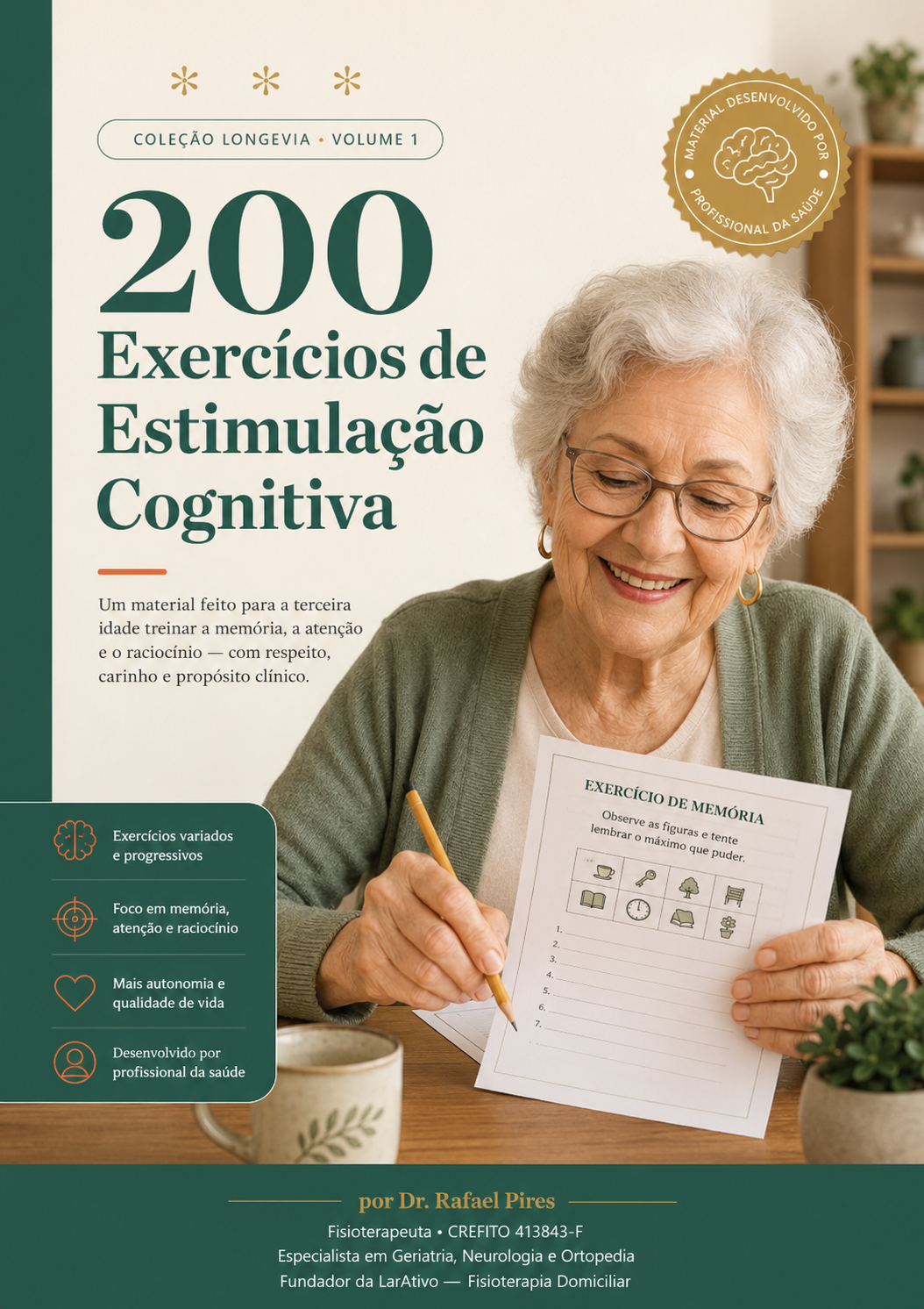 Capa do livro 200 Exercícios de Estimulação Cognitiva, por Dr. Rafael Pires