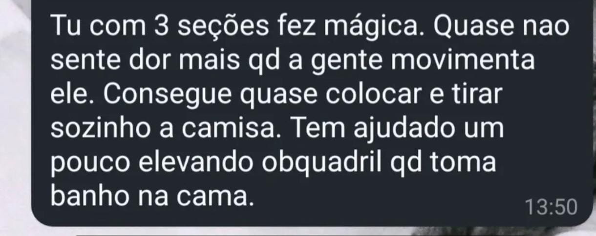Print de mensagem de familiar sobre a evolução de um paciente com o tratamento do Dr. Rafael Pires