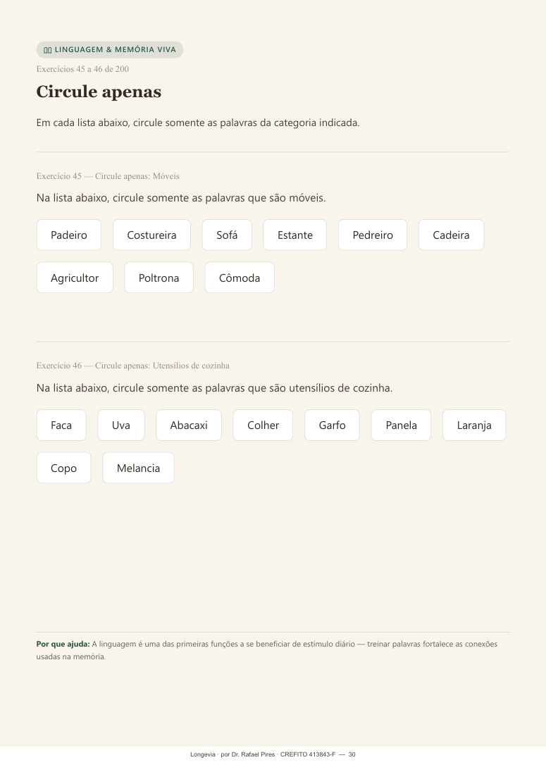 Página de exemplo: exercício Circule apenas, módulo Linguagem e Memória viva